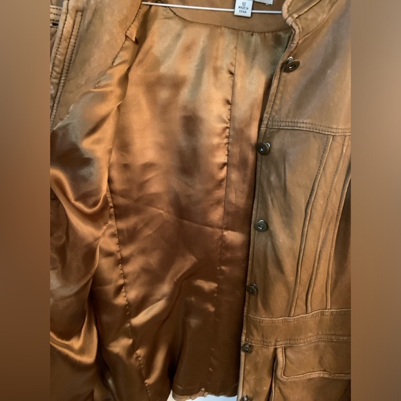 Coldwater Creek Butter Soft Tan Leather Jacket Adult Size 12 Large Preloved - Picture 8 of 12
